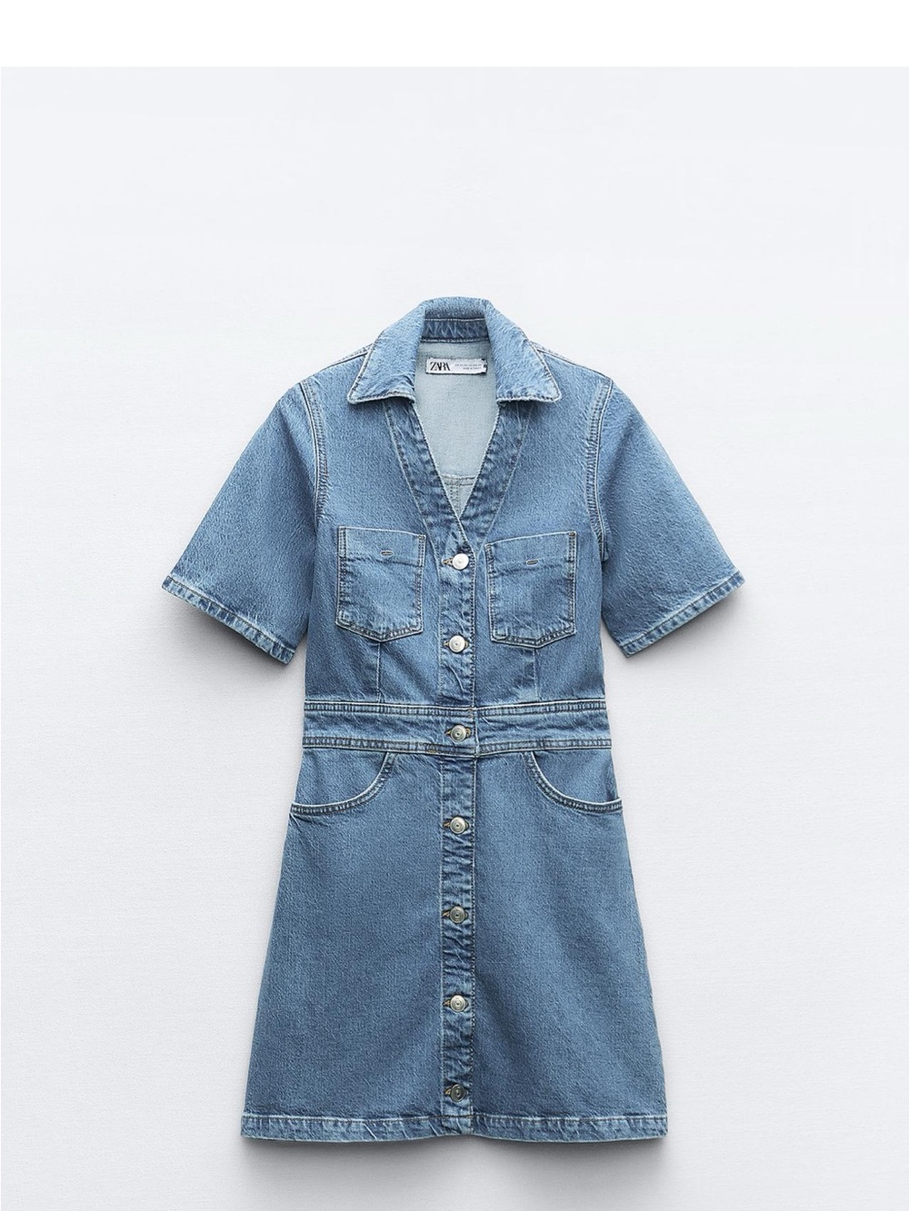 Zara Light Blue Short-Sleeve Denim Mini Dress
